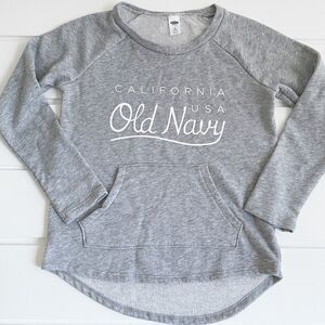 Old Navy California Curved Hem Grey Printed Crew Neck Lightweight Sweatshirt M/8